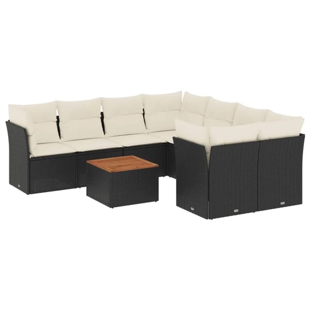 vidaXL 9-tlg Garten-Sofagarnitur mit Kissen Schwarz Poly Rattan Modell 56