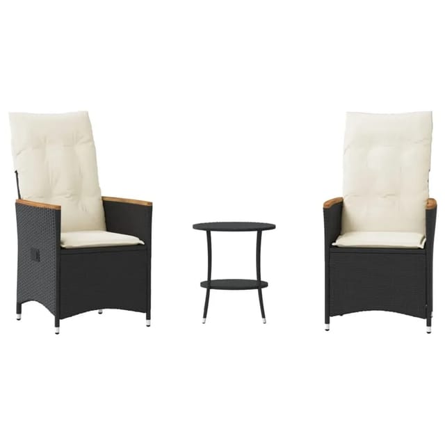 vidaXL 3-tlg Bistro-Set mit Kissen Schwarz Poly Rattan Modell 28