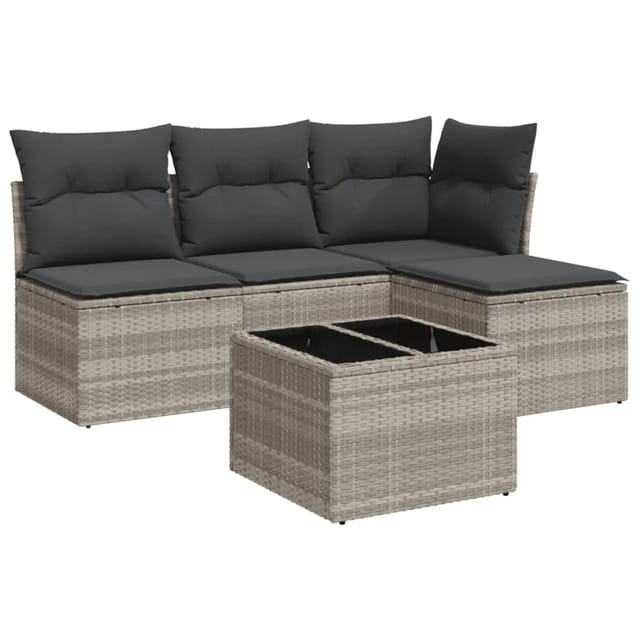 vidaXL 5-tlg Garten-Sofagarnitur mit Kissen Hellgrau Poly Rattan Modell 12
