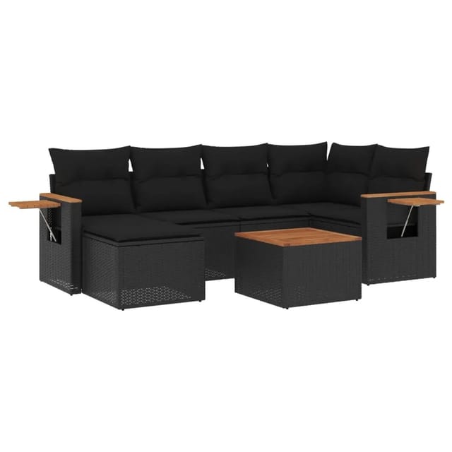 vidaXL 7-tlg Garten-Sofagarnitur mit Kissen Schwarz Poly Rattan Modell 220