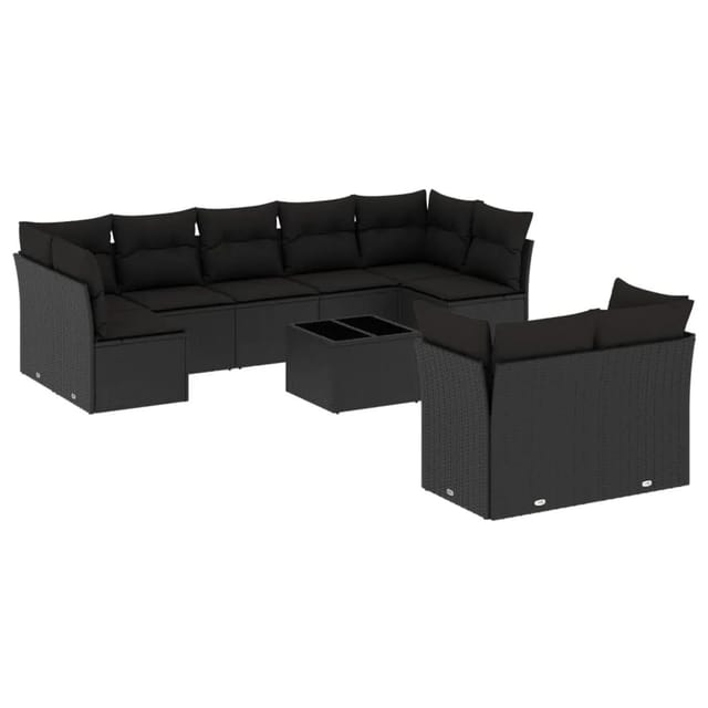 vidaXL 10-tlg Garten-Sofagarnitur mit Kissen Schwarz Poly Rattan Modell 32
