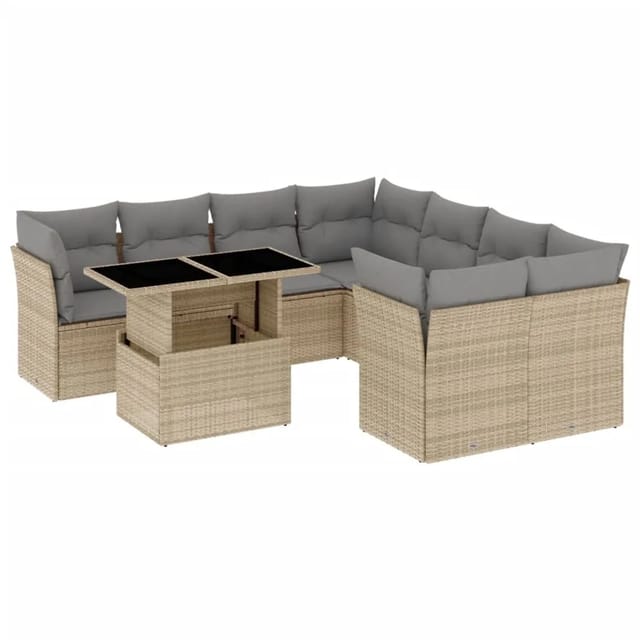 vidaXL 9-tlg Garten-Sofagarnitur mit Kissen Beige Poly Rattan Modell 262