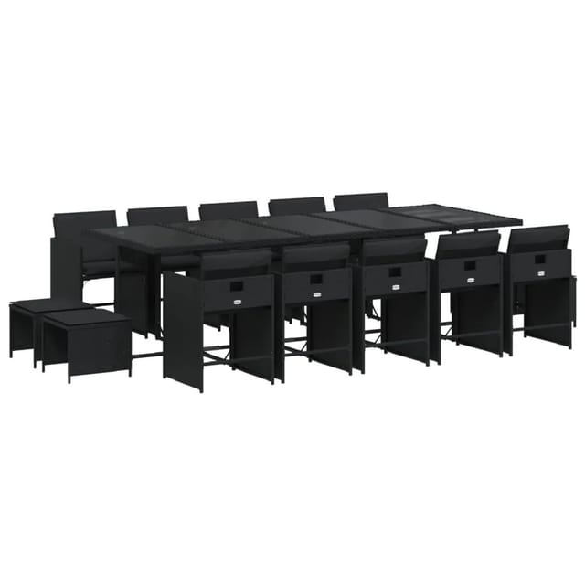 vidaXL 15-tlg Garten-Essgruppe mit Kissen Schwarz Poly Rattan Modell 11
