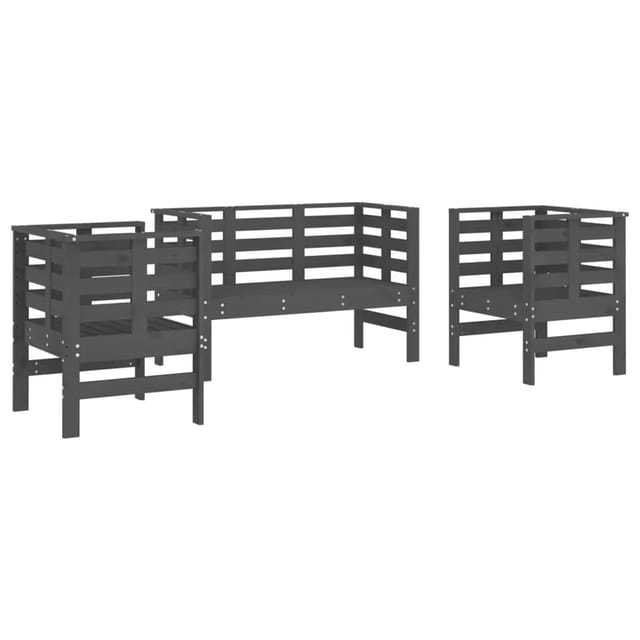 vidaXL 3-tlg Garten-Lounge-Set Grau Massivholz Kiefer