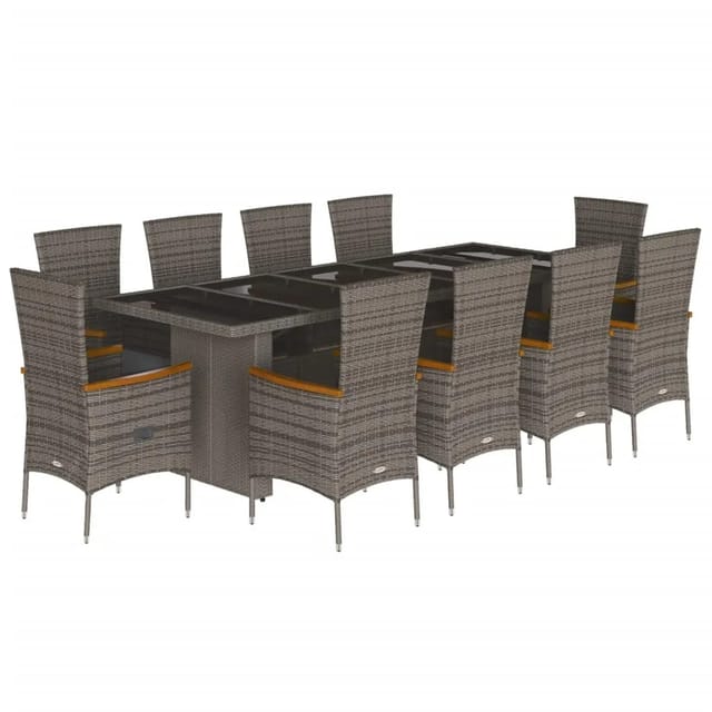 vidaXL 11-tlg Garten-Essgruppe mit Kissen Grau Poly Rattan Modell 17