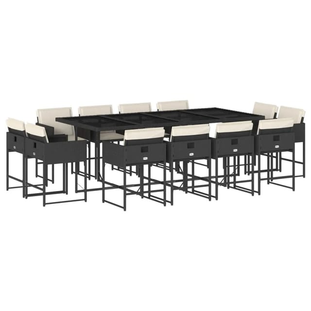 vidaXL 13-tlg Garten-Essgruppe mit Kissen Schwarz Poly Rattan Modell 22