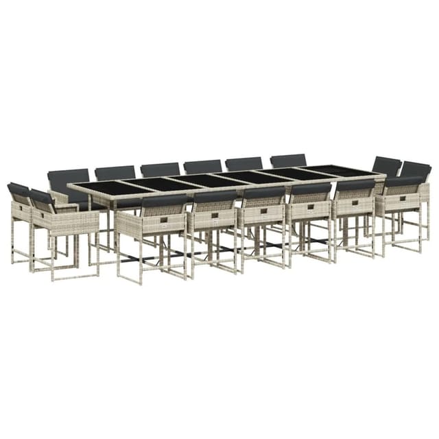 vidaXL 17-tlg Garten-Essgruppe mit Kissen Hellgrau Poly Rattan Modell 5