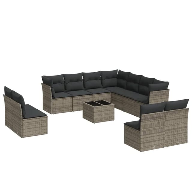vidaXL 12-tlg Garten-Sofagarnitur mit Kissen Grau Poly Rattan Modell 19