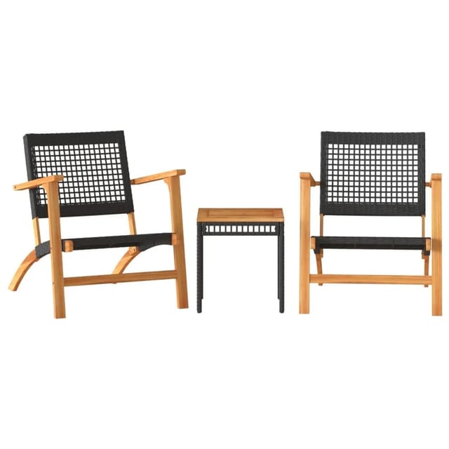vidaXL 3-tlg Bistro-Set Schwarz Poly Rattan und Massivholz Akazie