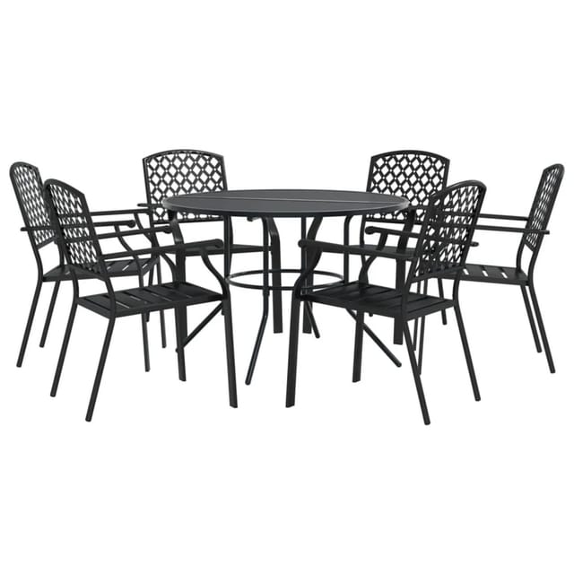 vidaXL Gartenstuhl-Set 7-tlg Stapelbar Pulverbeschichteter Stahl Modell 2