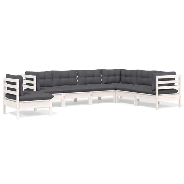 vidaXL 7-tlg Garten-Lounge-Set mit Kissen Weiß Kiefer Massivholz Modell 18