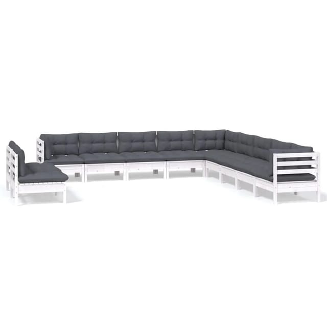 vidaXL 11-tlg Garten-Lounge-Set mit Kissen Weiß Massivholz Kiefer Modell 2