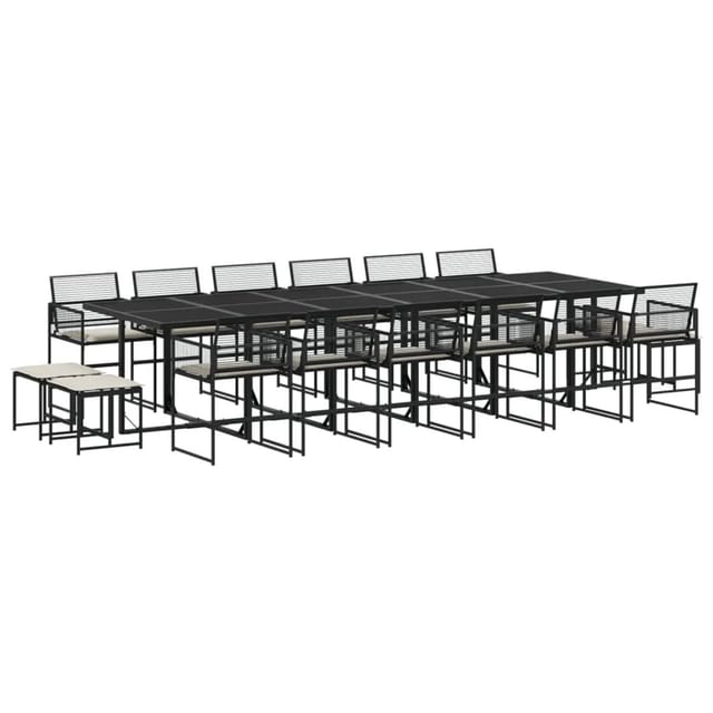 vidaXL 17-tlg Garten-Essgruppe mit Kissen Schwarz Poly Rattan Modell 30