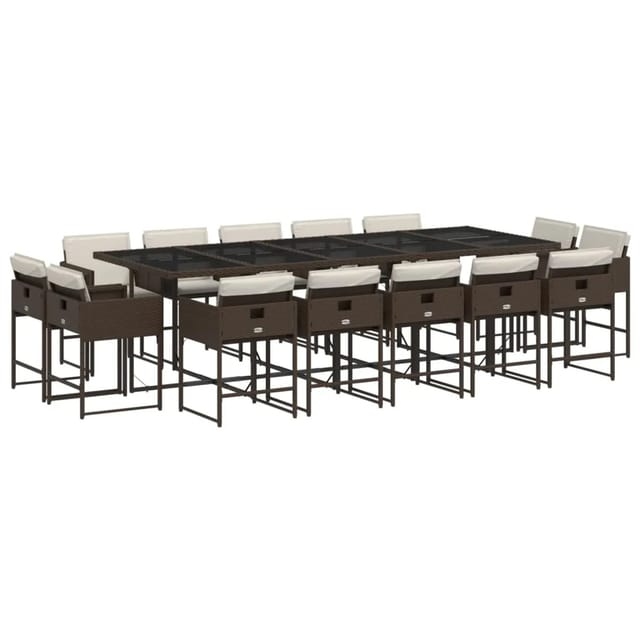 vidaXL 15-tlg Garten-Essgruppe mit Kissen Braun Poly Rattan Modell 2