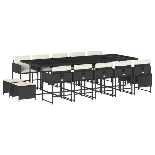 vidaXL 15-tlg Garten-Essgruppe mit Kissen Schwarz Poly Rattan Modell 2