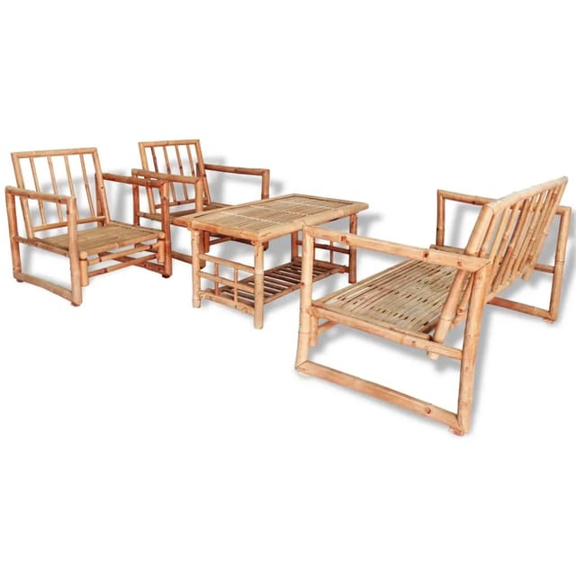 vidaXL 4-tlg Garten-Lounge-Set mit Auflagen Bambus