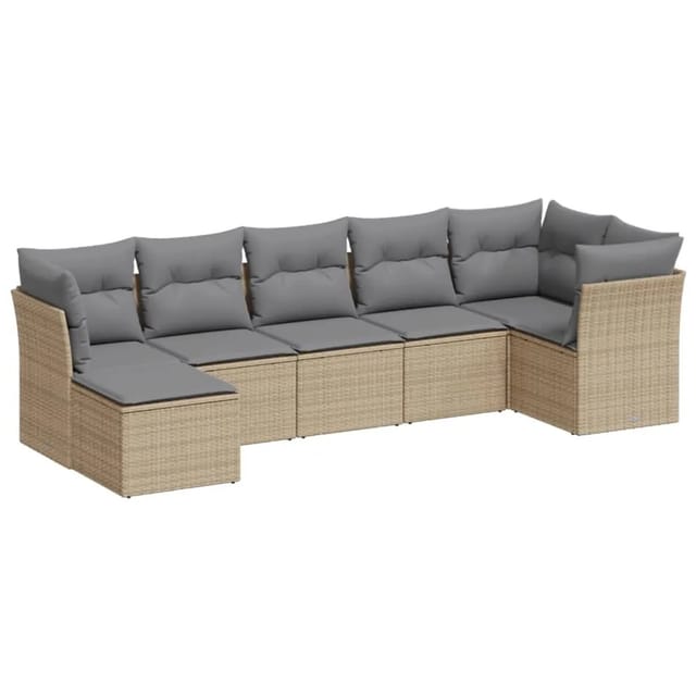 vidaXL 7-tlg Garten-Sofagarnitur mit Kissen Beige Poly Rattan Modell 36