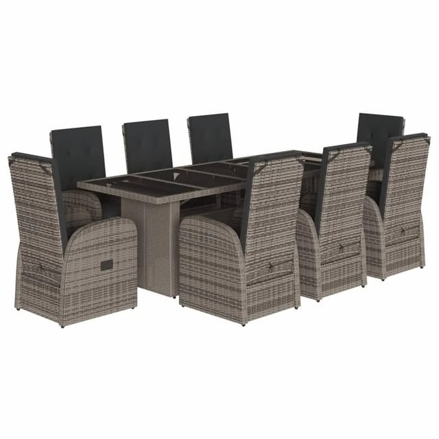 vidaXL 9-tlg Garten-Essgruppe mit Kissen Grau Poly Rattan Modell 72