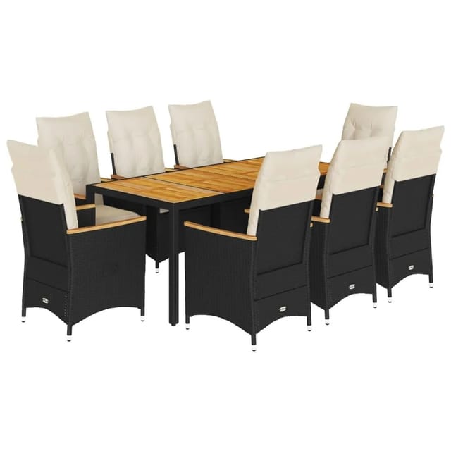 vidaXL 9-tlg Garten-Essgruppe mit Kissen Schwarz Poly Rattan Modell 125