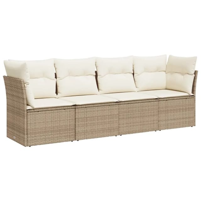 vidaXL 4-tlg Garten-Sofagarnitur mit Kissen Beige Poly Rattan Modell 4