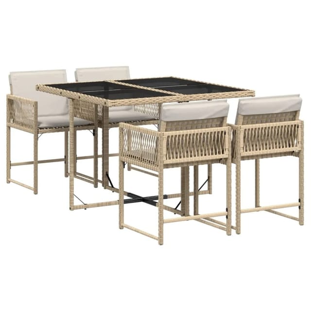 vidaXL 5-tlg Garten-Essgruppe mit Kissen Beige Poly Rattan Modell 65
