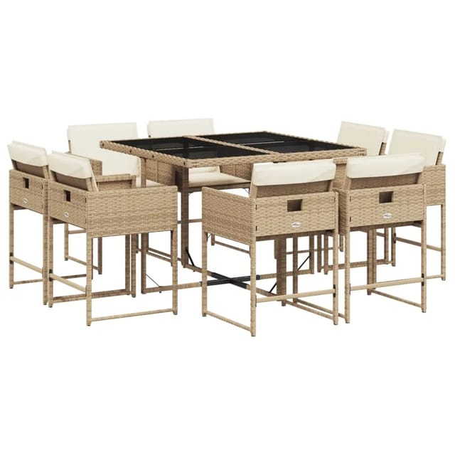 vidaXL 9-tlg Garten-Essgruppe mit Kissen Beige Poly Rattan Modell 21