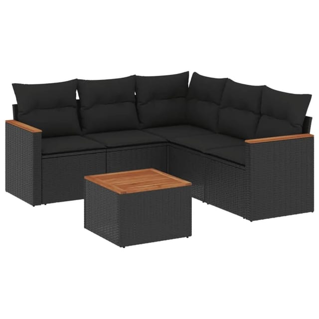 vidaXL 6-tlg Garten-Sofagarnitur mit Kissen Schwarz Poly Rattan Modell 233