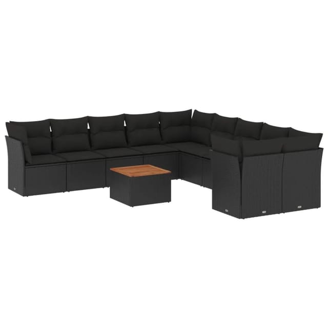 vidaXL 11-tlg Garten-Sofagarnitur mit Kissen Schwarz Poly Rattan Modell 75