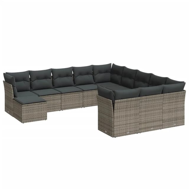 vidaXL 12-tlg Garten-Sofagarnitur mit Kissen Grau Poly Rattan Modell 24