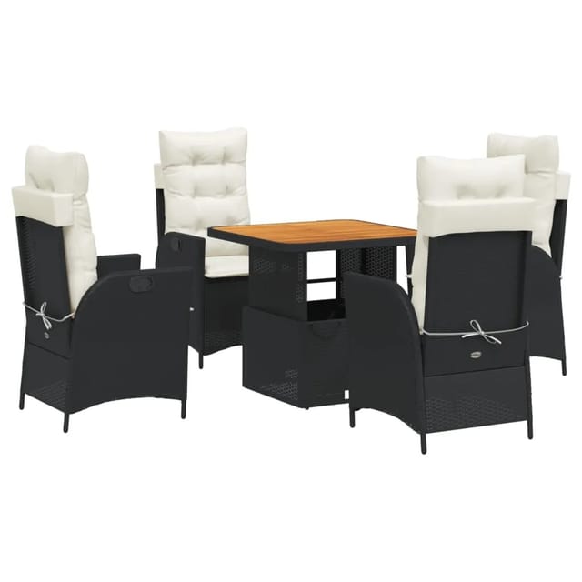 vidaXL 5-tlg Garten-Essgruppe mit Kissen Schwarz Poly Rattan Modell 187