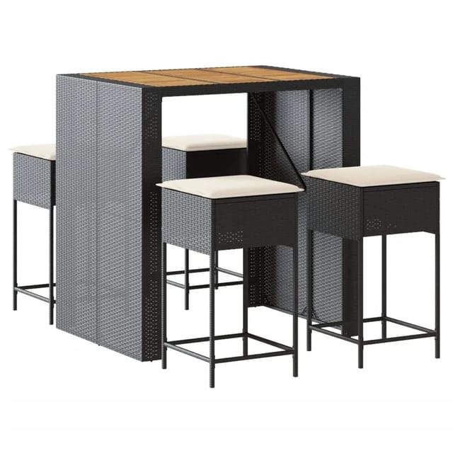 vidaXL 5-tlg Gartenbar-Set mit Kissen Schwarz Poly Rattan Modell 12