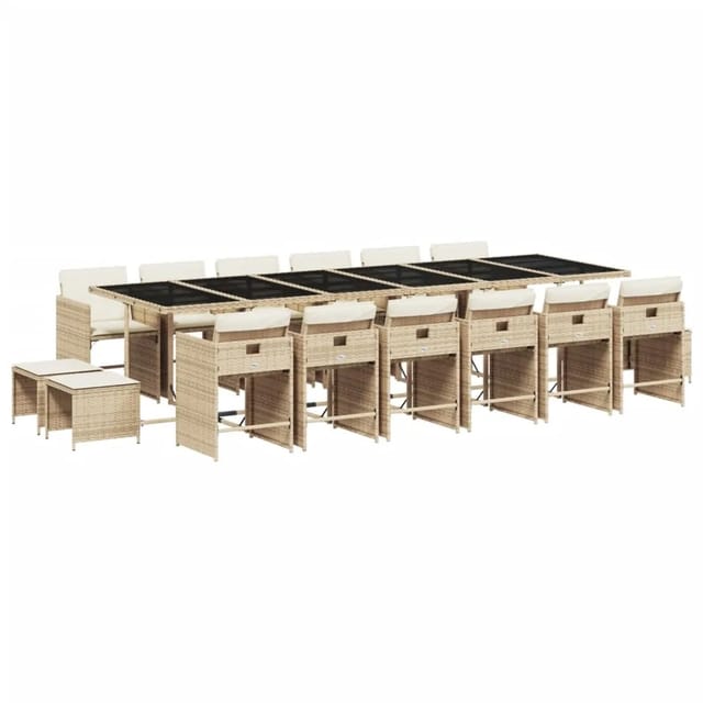 vidaXL 17-tlg Garten-Essgruppe mit Kissen Beige Poly Rattan Modell 9