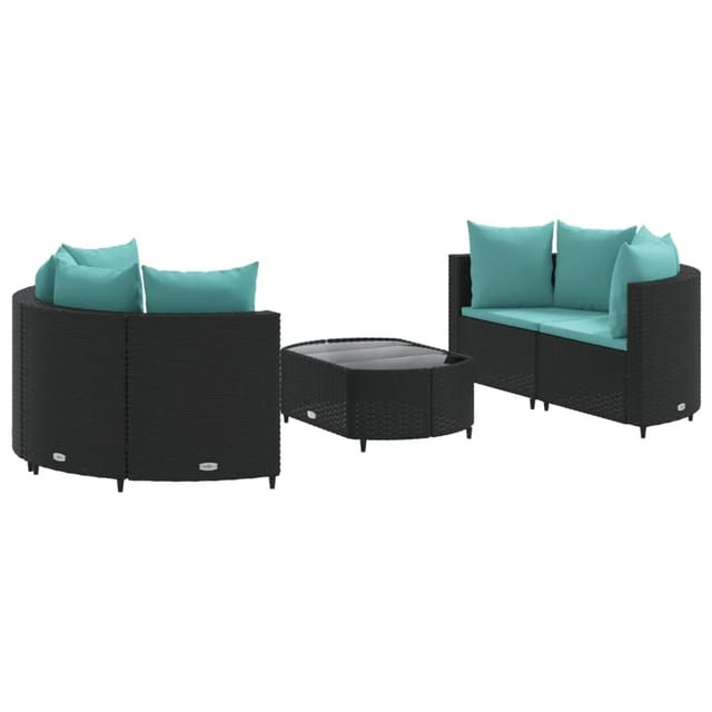 vidaXL 5-tlg Garten-Sofagarnitur mit Kissen Schwarz Poly Rattan Modell 160