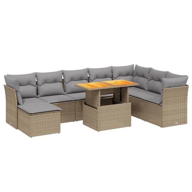 vidaXL 9-tlg Garten-Sofagarnitur mit Kissen Beige Poly Rattan Modell 239