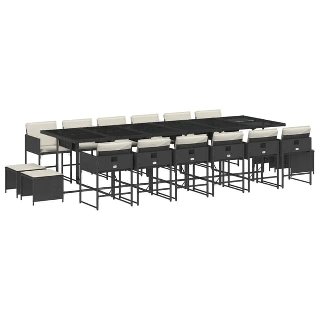 vidaXL 17-tlg Garten-Essgruppe mit Kissen Schwarz Poly Rattan Modell 6