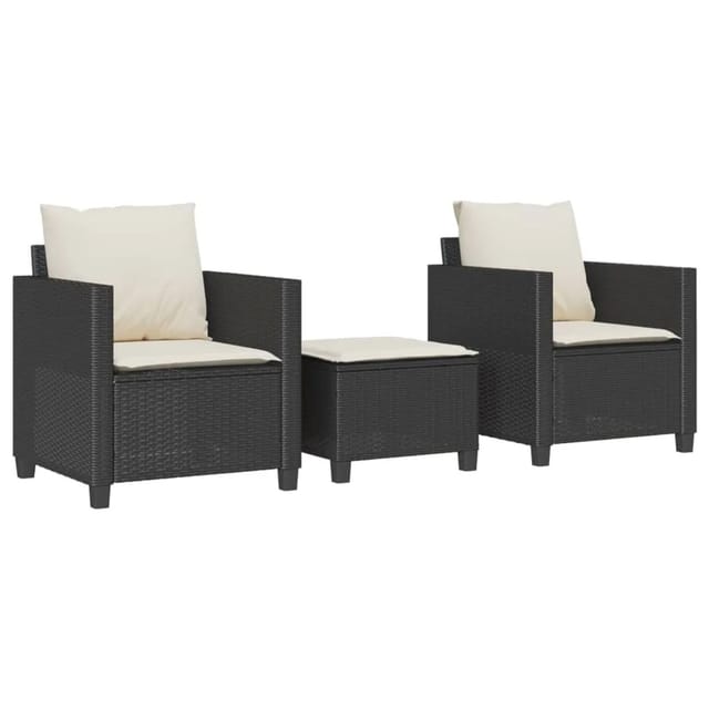 vidaXL 3-tlg Bistro-Set mit Kissen Schwarz Poly Rattan Modell 29