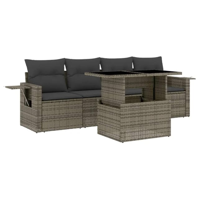 vidaXL 5-tlg Garten-Sofagarnitur mit Kissen Grau Poly Rattan Modell 91