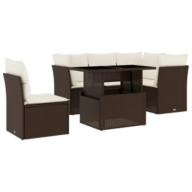 vidaXL 6-tlg Garten-Sofagarnitur mit Kissen Braun Poly Rattan Modell 13