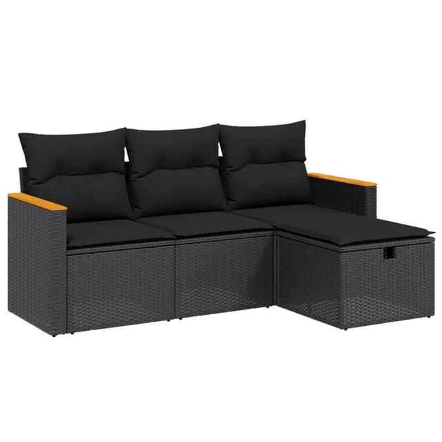 vidaXL 4-tlg Garten-Sofagarnitur mit Kissen Schwarz Poly Rattan Modell 50