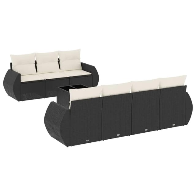 vidaXL 8-tlg Garten-Sofagarnitur mit Kissen Schwarz Poly Rattan Modell 202
