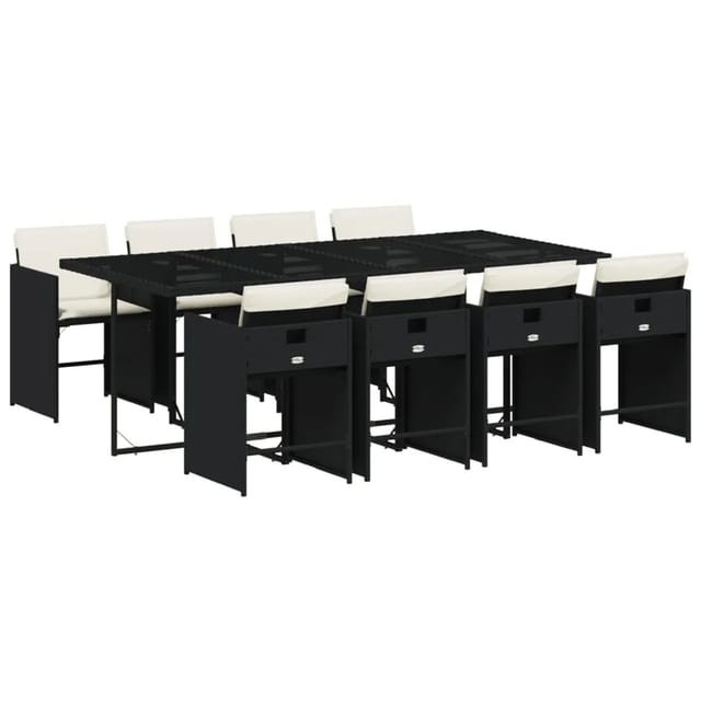 vidaXL 9-tlg Garten-Essgruppe mit Kissen Schwarz Poly Rattan Modell 79