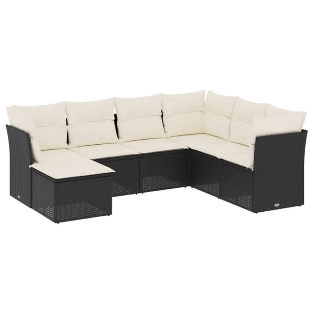 vidaXL 7-tlg Garten-Sofagarnitur mit Kissen Schwarz Poly Rattan Modell 18