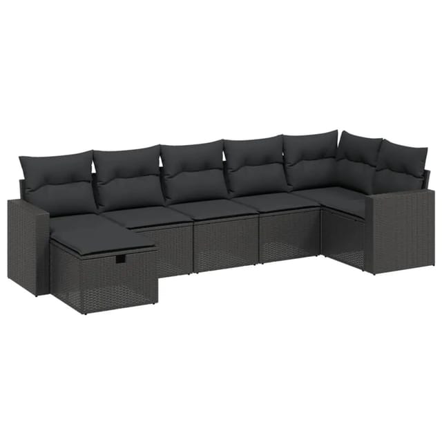 vidaXL 7-tlg Garten-Sofagarnitur mit Kissen Schwarz Poly Rattan Modell 202
