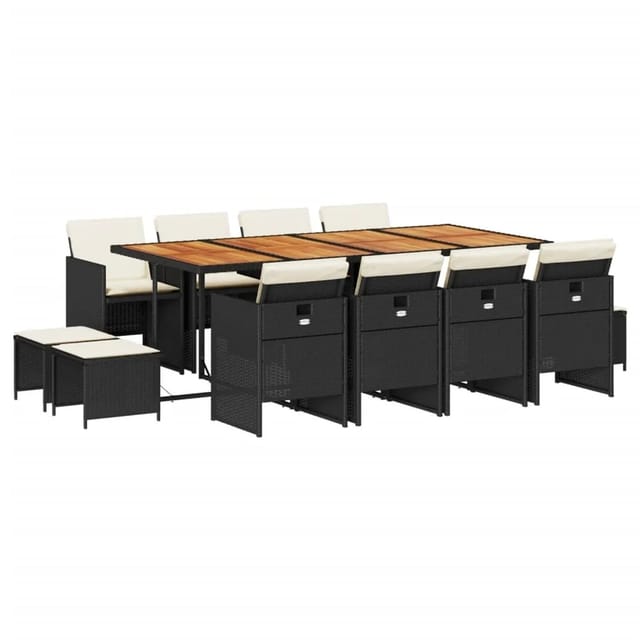 vidaXL 13-tlg Garten-Essgruppe mit Kissen Schwarz Poly Rattan Modell 16