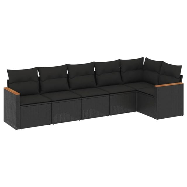 vidaXL 6-tlg Garten-Sofagarnitur mit Kissen Schwarz Poly Rattan Modell 223