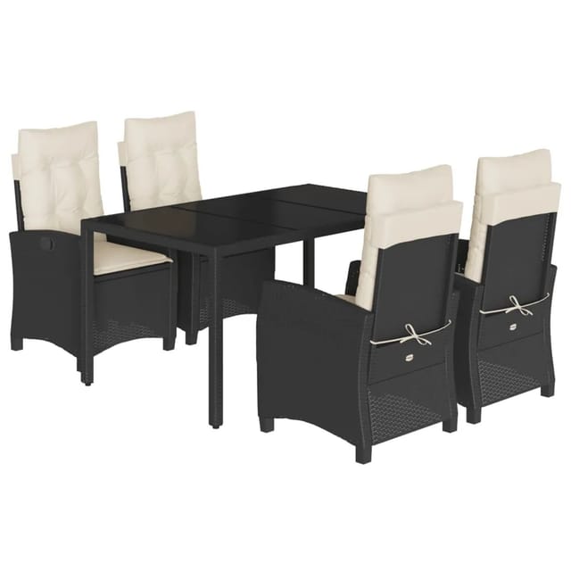 vidaXL 5-tlg Garten-Essgruppe mit Kissen Schwarz Poly Rattan Modell 58