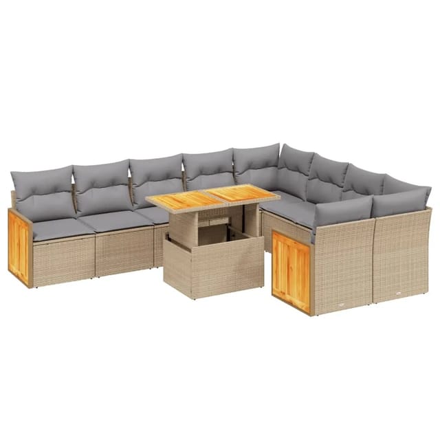 vidaXL 10-tlg Garten-Sofagarnitur mit Kissen Beige Poly Rattan Modell 192