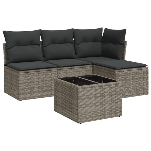 vidaXL 5-tlg Garten-Sofagarnitur mit Kissen Grau Poly Rattan Modell 20