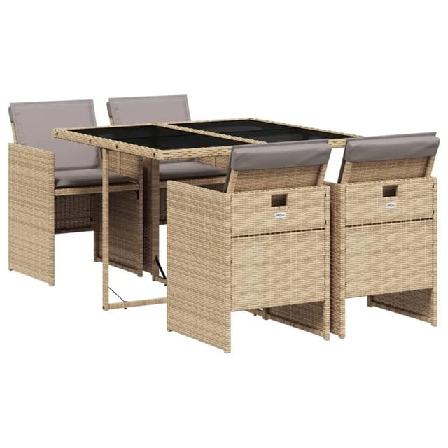 vidaXL 5-tlg Garten-Essgruppe mit Kissen Beigemischung Poly Rattan Modell 4