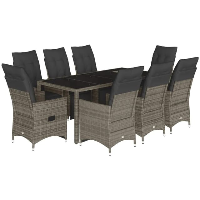 vidaXL 9-tlg Garten-Bistro-Set mit Kissen Grau Poly Rattan Modell 5